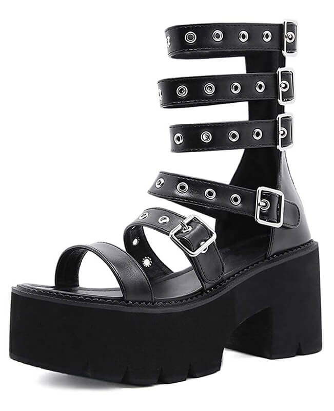 Women Roman Cutout Goth Platform Sandals Classic Chunky Heel Shoes