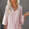 V-neck Blouse Women Long sleeve Crochet Loose Top