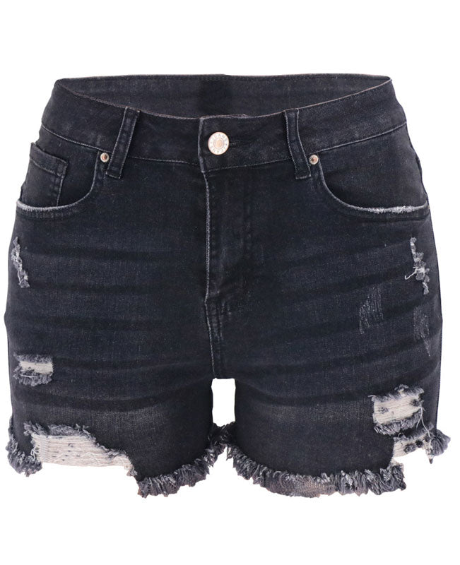 Casual Denim Shorts Frayed Raw Hem Ripped Jeans Shorts