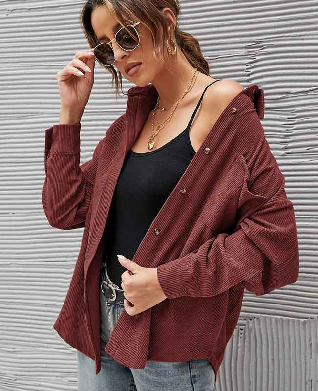 Corduroy Loose Button Down Shirt Women