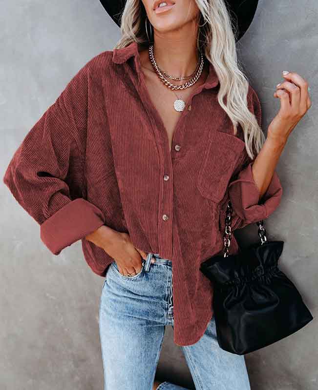 Corduroy Loose Button Down Shirt Women