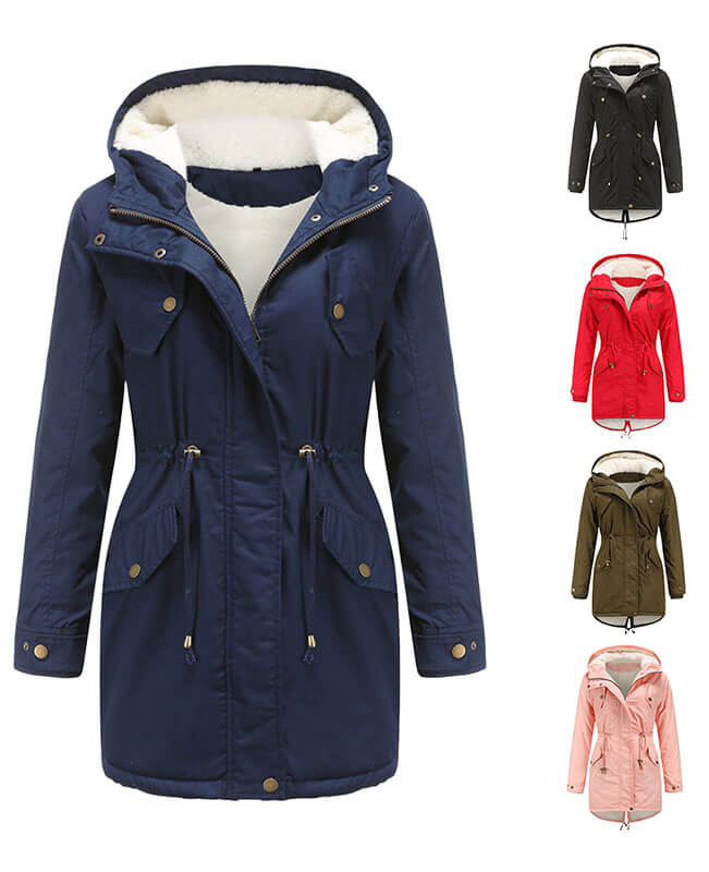 Women Fur Hood Coat Winter Fleece Jacket