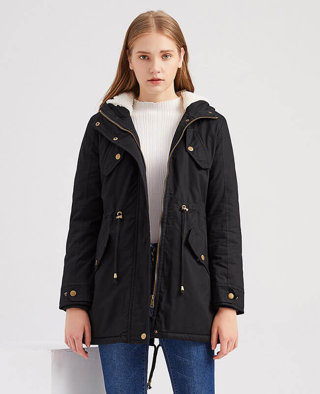 Women Fur Hood Coat Winter Fleece Jacket