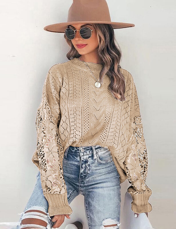 Hollow Out Crochet Lace Sweater Women Knit Pullover Tops