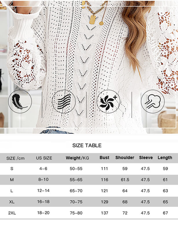 Hollow Out Crochet Lace Sweater Women Knit Pullover Tops