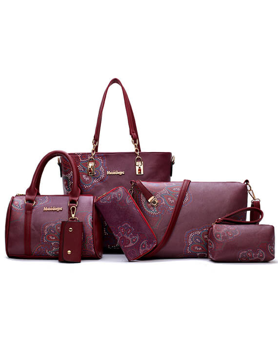6-piece printed handbags