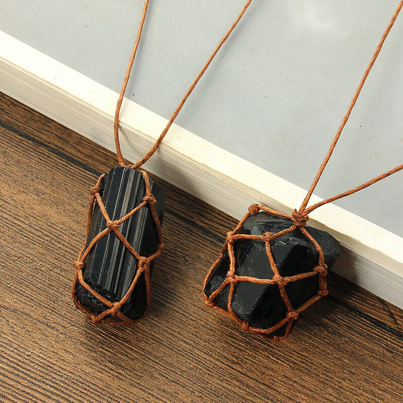 Black Tourmaline Raw Stone Necklace 1