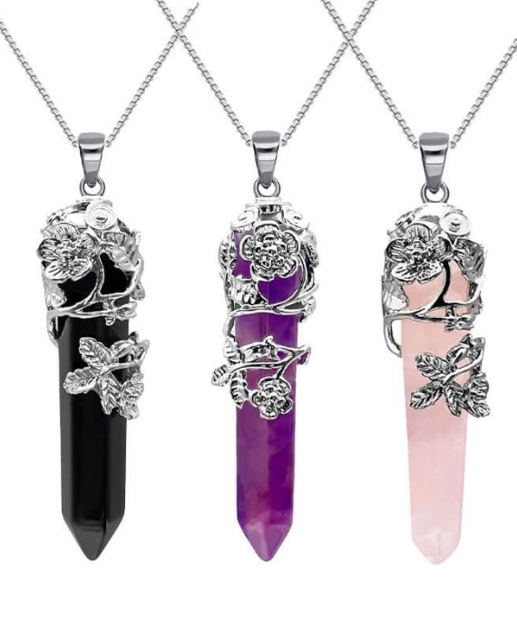Flower Wrapped Crystal Necklaces Bulk 1 1