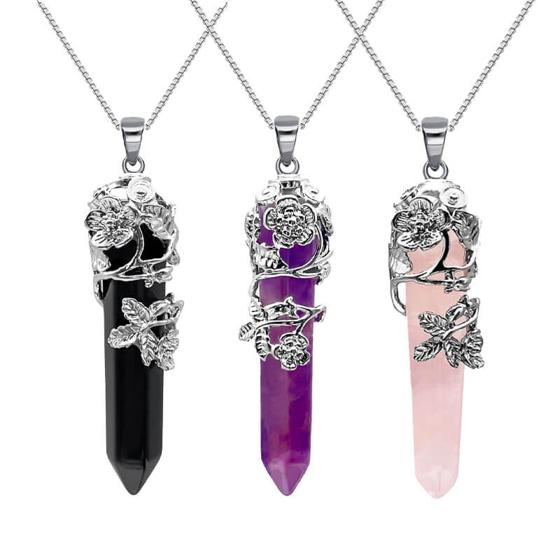 Flower Wrapped Crystal Necklaces Bulk