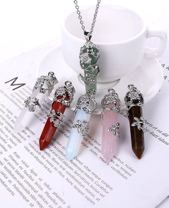 Flower Wrapped Crystal Necklaces Bulk 2