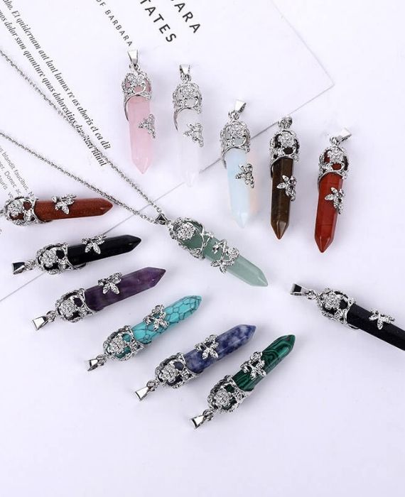 Flower Wrapped Crystal Necklaces