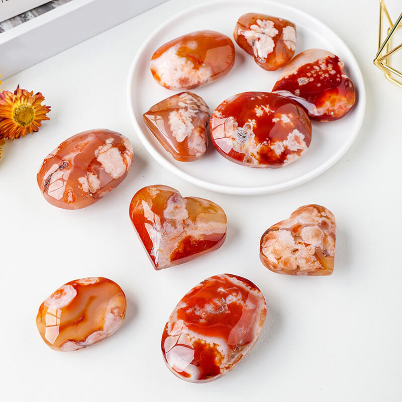 Red Flower Agate Cystal Heart and Oval Shaped Stones-2