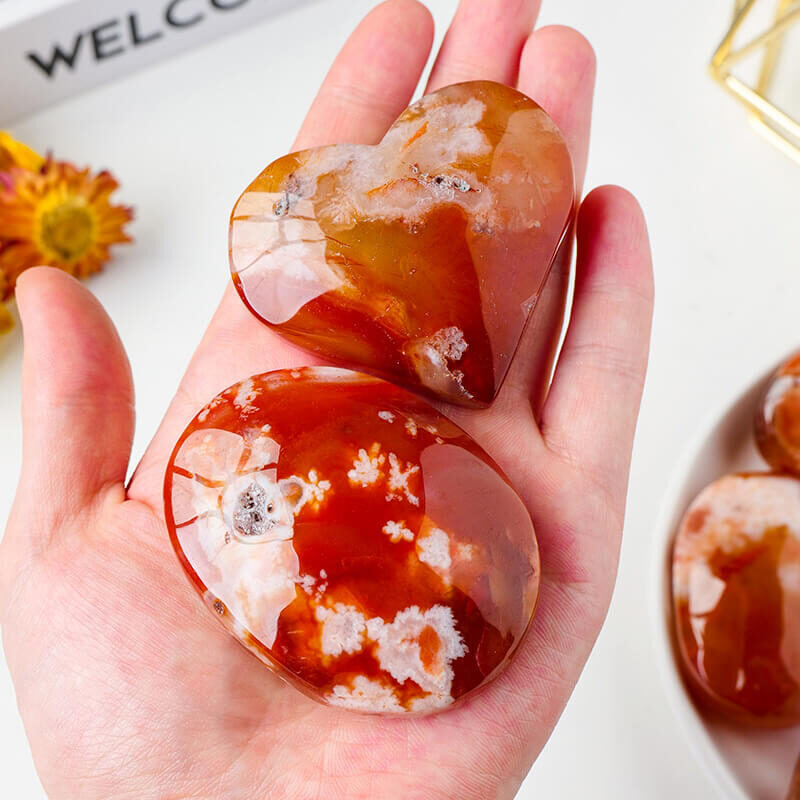 Red Flower Agate Cystal Heart and Oval Shaped Stones 3