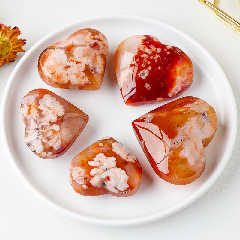 Red Flower Agate Cystal Heart and Oval Shaped Stones-4