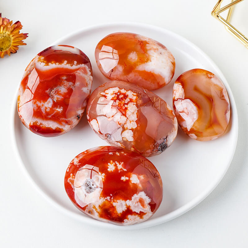 Red Flower Agate Cystal Heart and Oval Shaped Stones-6