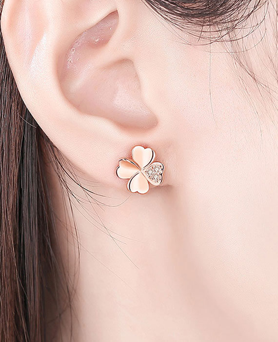 Clover Petal Earrings Rose Gold With Zircon 4