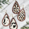Cowhide and Wood Teardrop Earrings
