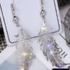 Elegant Long dangle Earrings Feather Zirconia Earrings