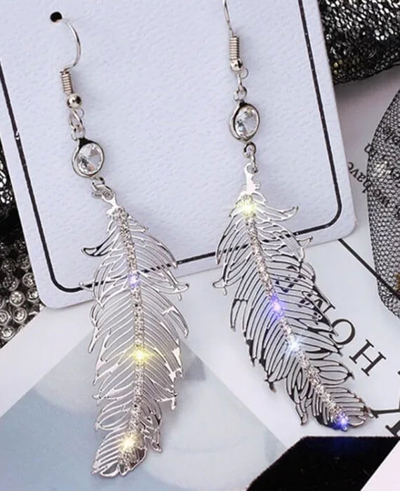 Elegant Long dangle Earrings Feather Zirconia Earrings