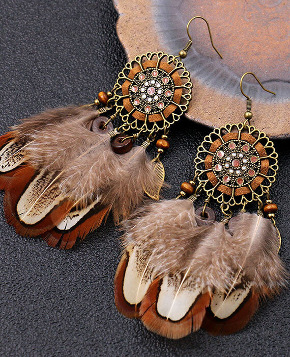 Feather Earrings Bohemia Dreamcatcher Earrings