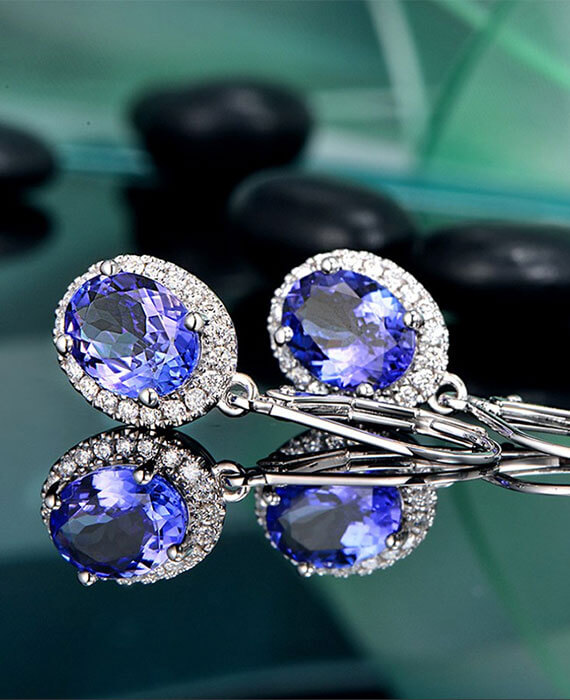 Oval Blue Sapphire Earring Diamond Drop Earring 1