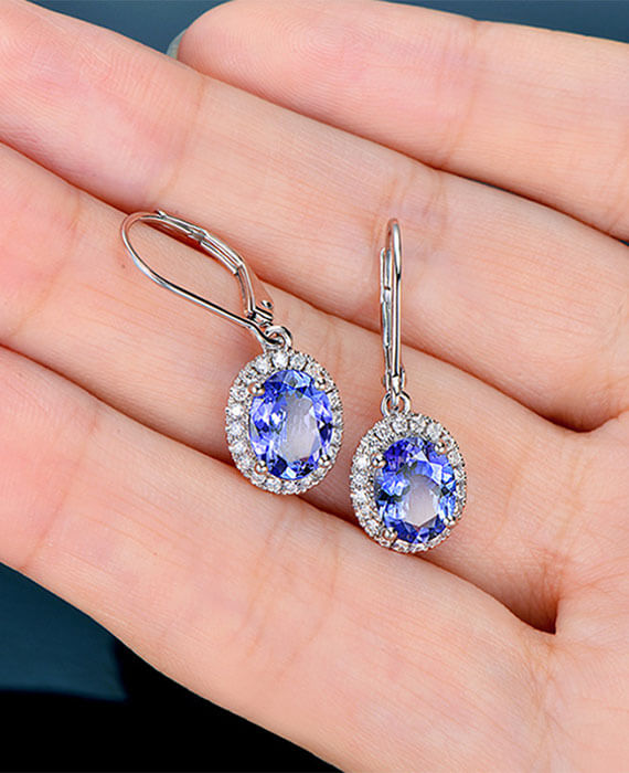 Oval Blue Sapphire Earring Diamond Drop Earring 3