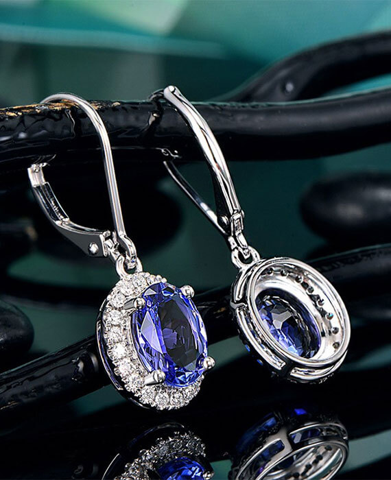 Oval Blue Sapphire Earring Diamond Drop Earring 4