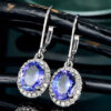 Oval Blue Sapphire Earring Diamond Drop Earring