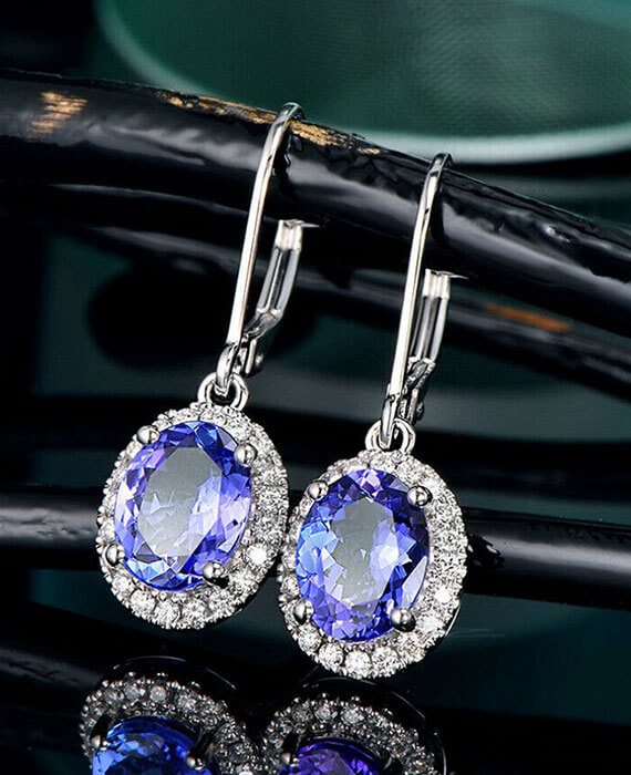 Oval Blue Sapphire Earring Diamond Drop Earring