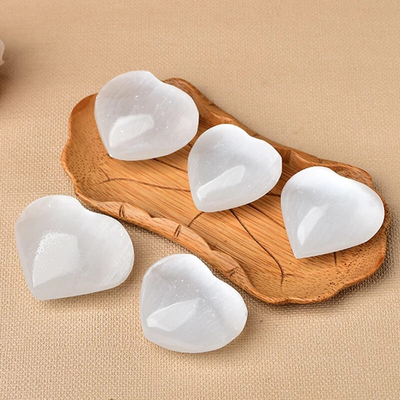 Reiki Selenite Crystal Heart Healing Stone 4