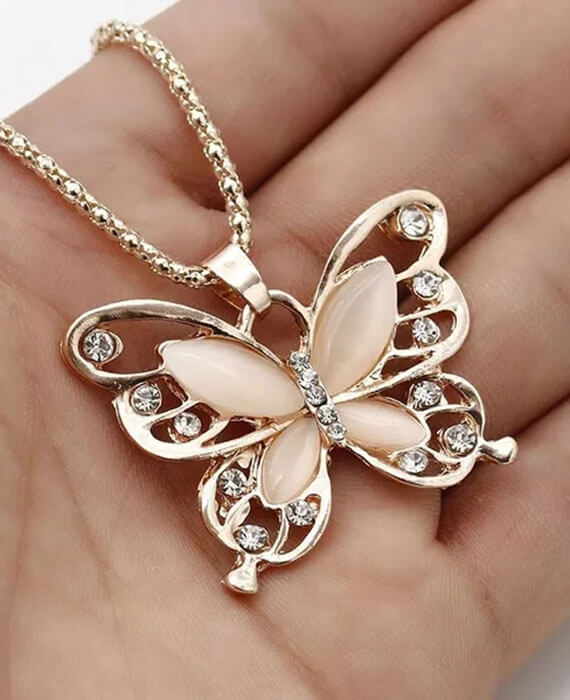 Rose Gold Butterfly Long Chain Sweater Necklace 1