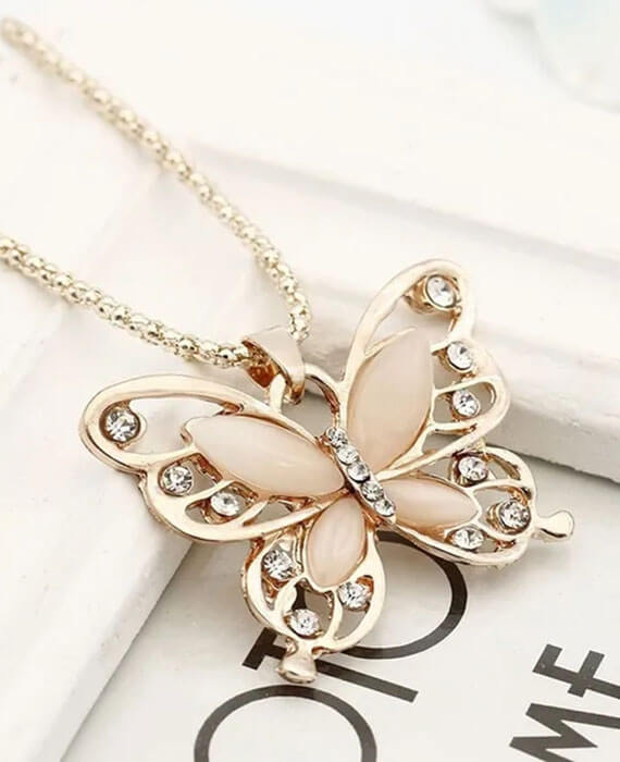 Rose Gold Butterfly Long Chain Sweater Necklace 3