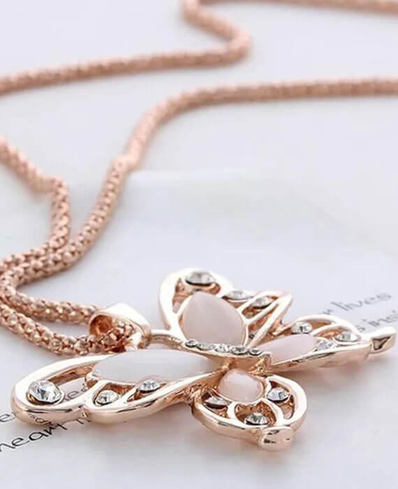 Rose Gold Butterfly Long Chain Sweater Necklace 4