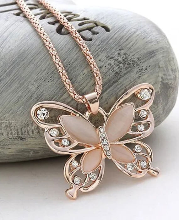 Rose Gold Butterfly Long Chain Sweater Necklace