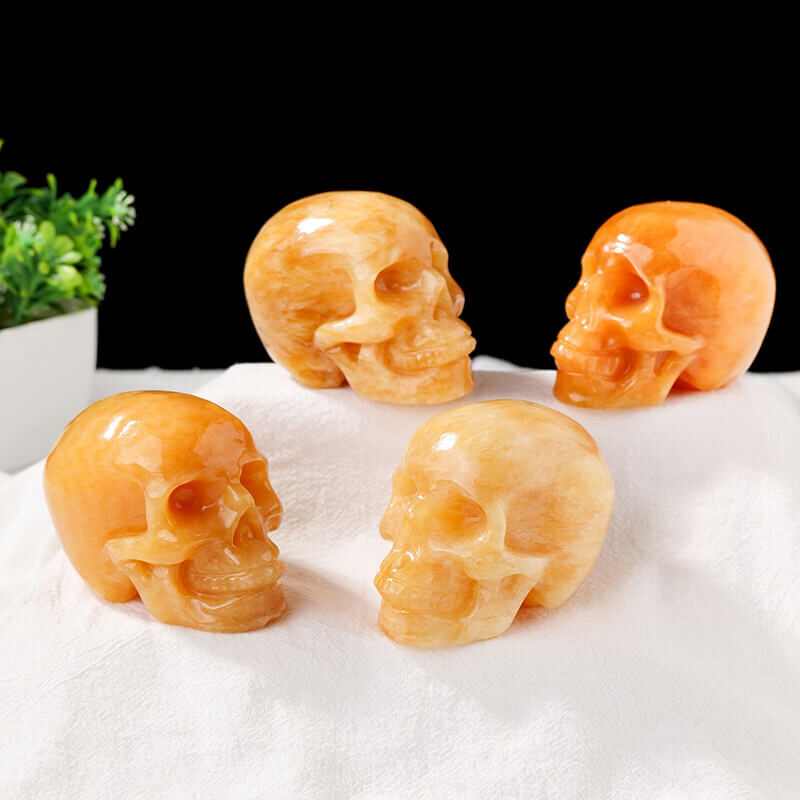 Yellow Calcite Skull 3 Natural Crystal Carving 1