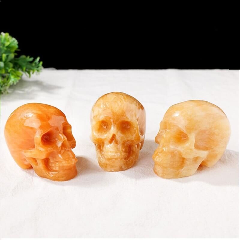 Yellow Calcite Skull 3 Natural Crystal Carving 3