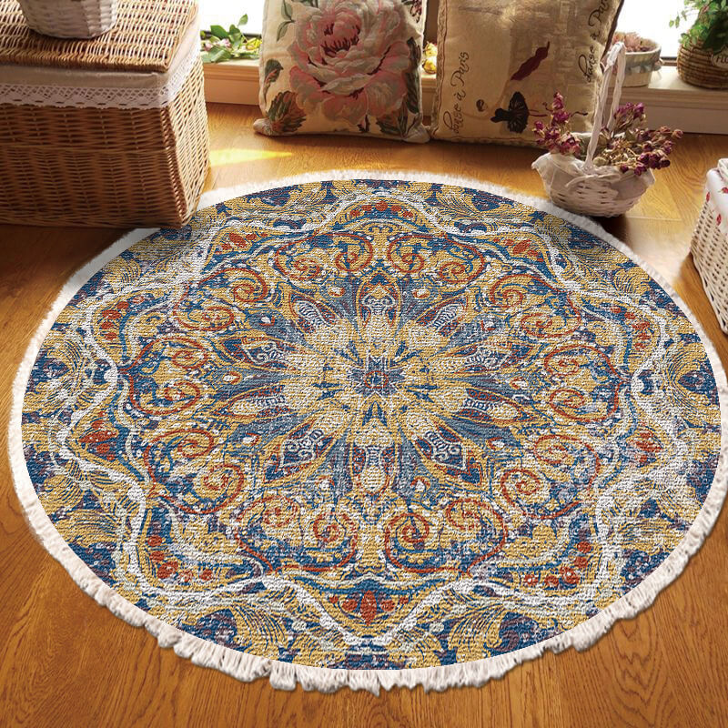 boho circular rug with tassels A1 1