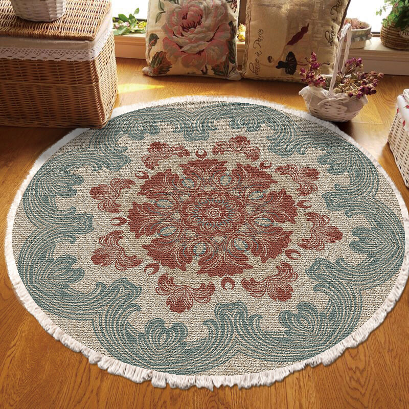 boho circular rug with tassels A2 6