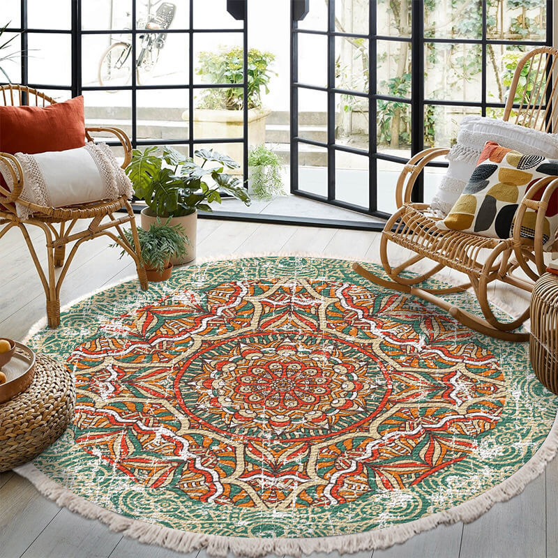 boho circular rug with tassels B1 2