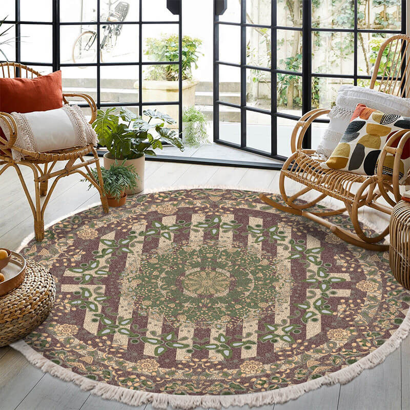 boho circular rug with tassels B2 3