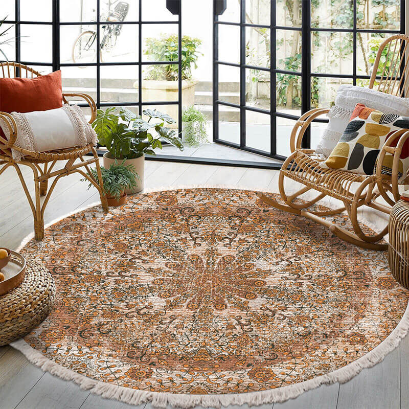 boho circular rug with tassels B3 7