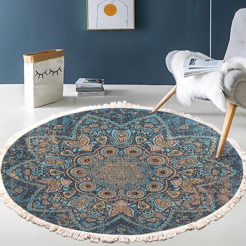 boho circular rug with tassels C1 4