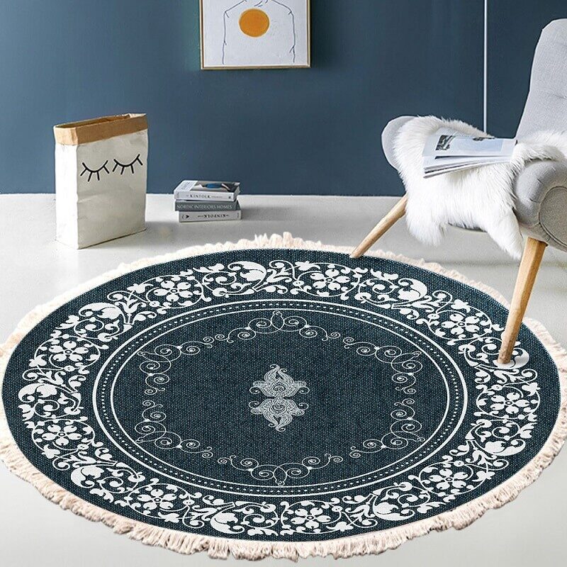 boho circular rug with tassels C2 5