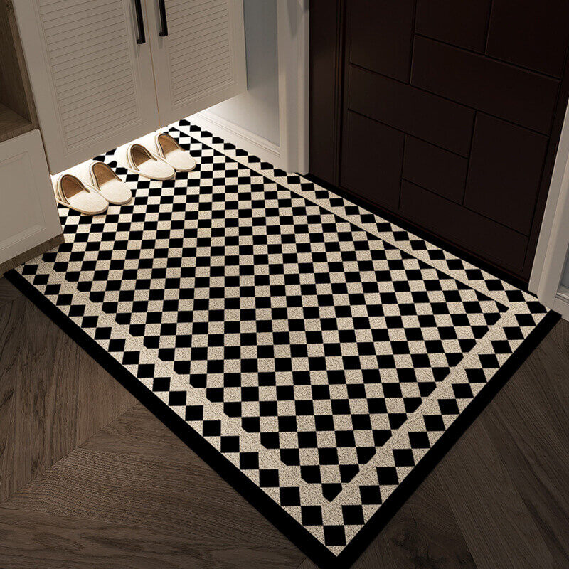 plaid rug black and white rug 2