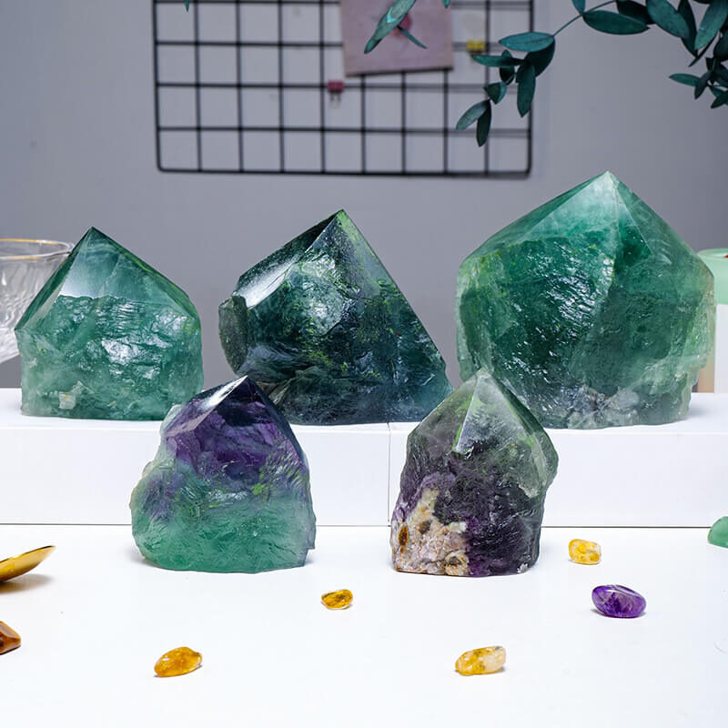 Green Fluorite Crystal Purple Tower