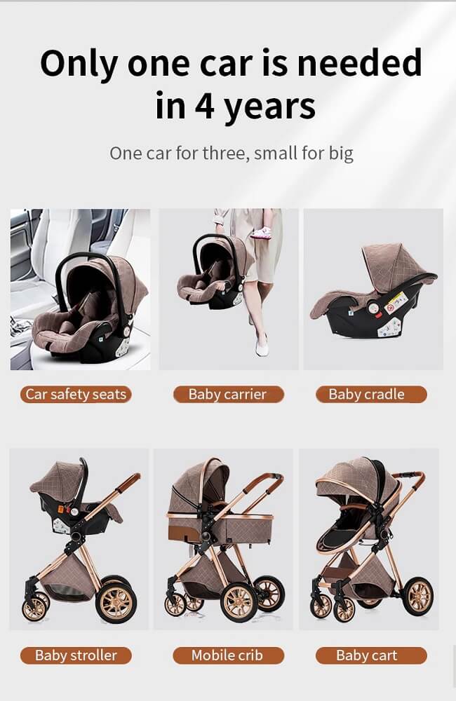 2021 New Design Khaki Color High Landscape Baby Stroller 3 in 1