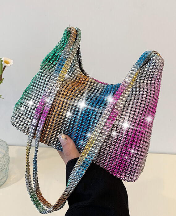 Allover Rhinestone Shoulder Bag Fashion Large Capacity Glitter Handbag