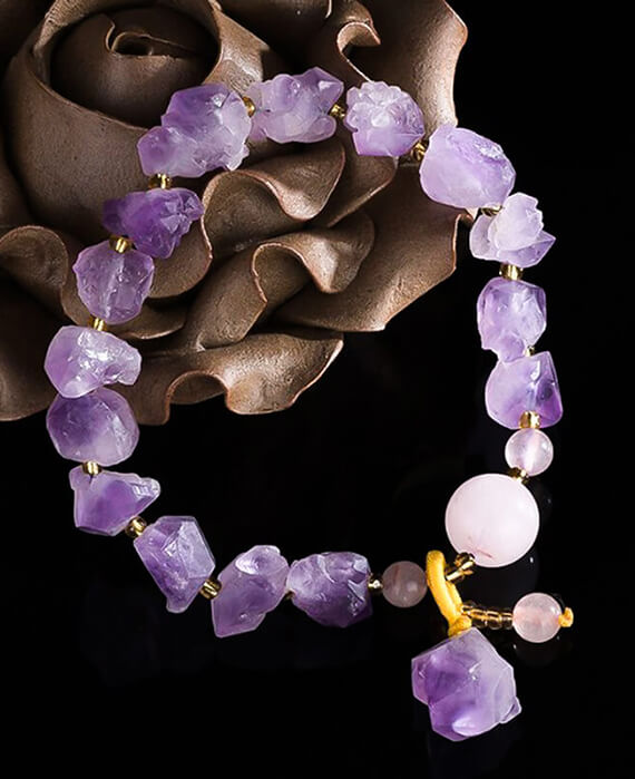 Amethyst Raw Crystal Stones & Beads Crystal Bracelet-4