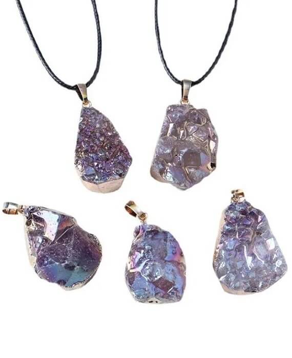 Aura Raw Amethyst Necklace Cluster Crystal Gift (1)