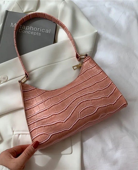 Baguette Bag Alligator Stripes Shoulder Bag